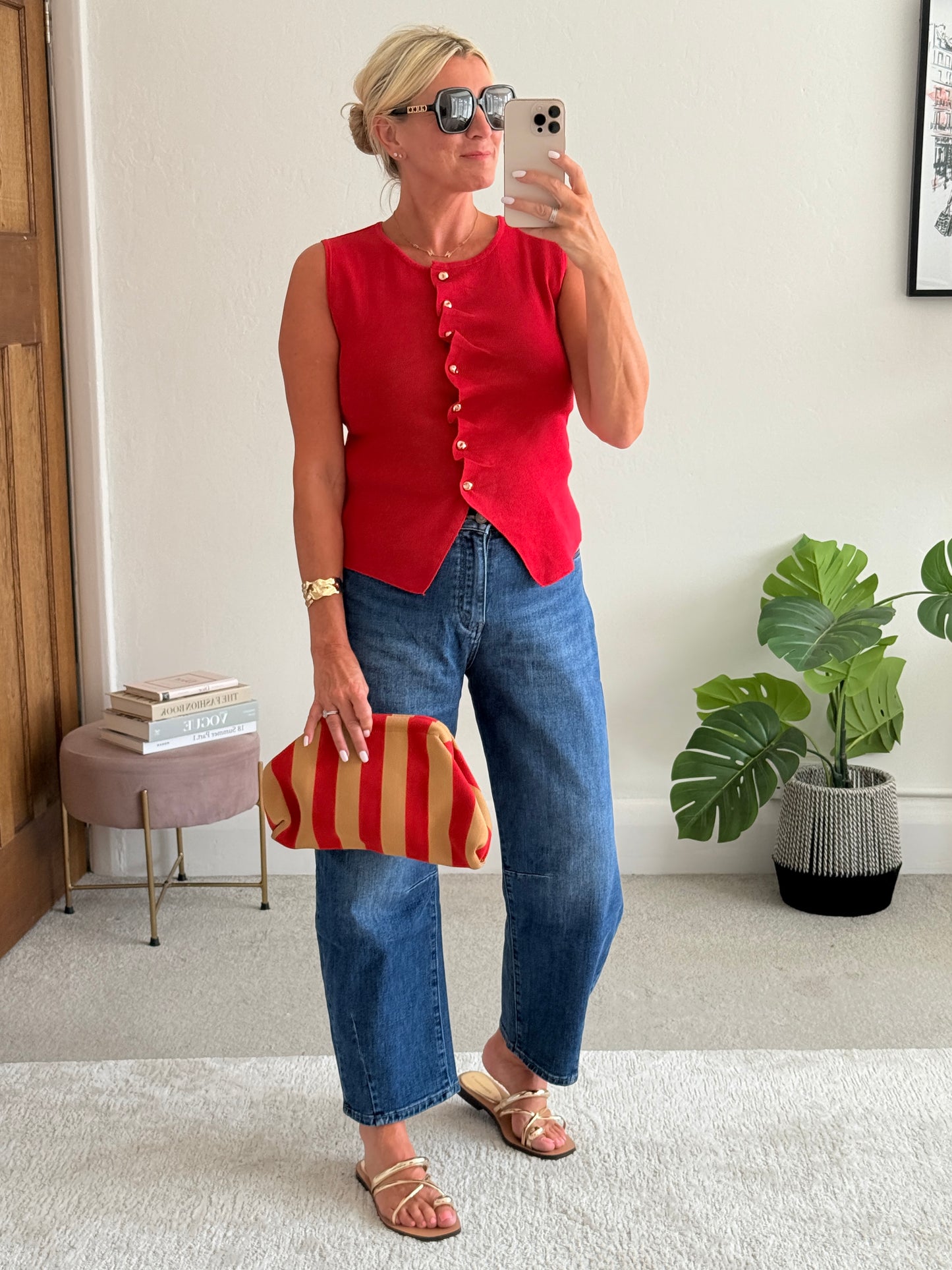 Red Tailored Knit Waistcoat