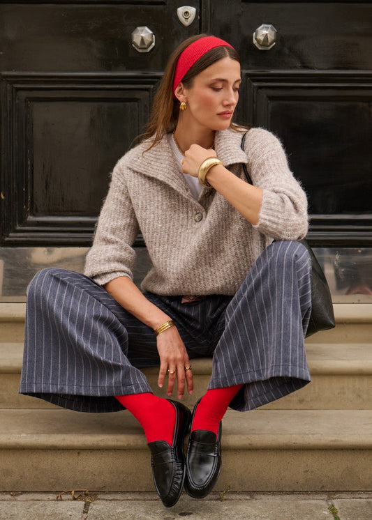 Oatmeal Chunky Knit Button Collar Jumper
