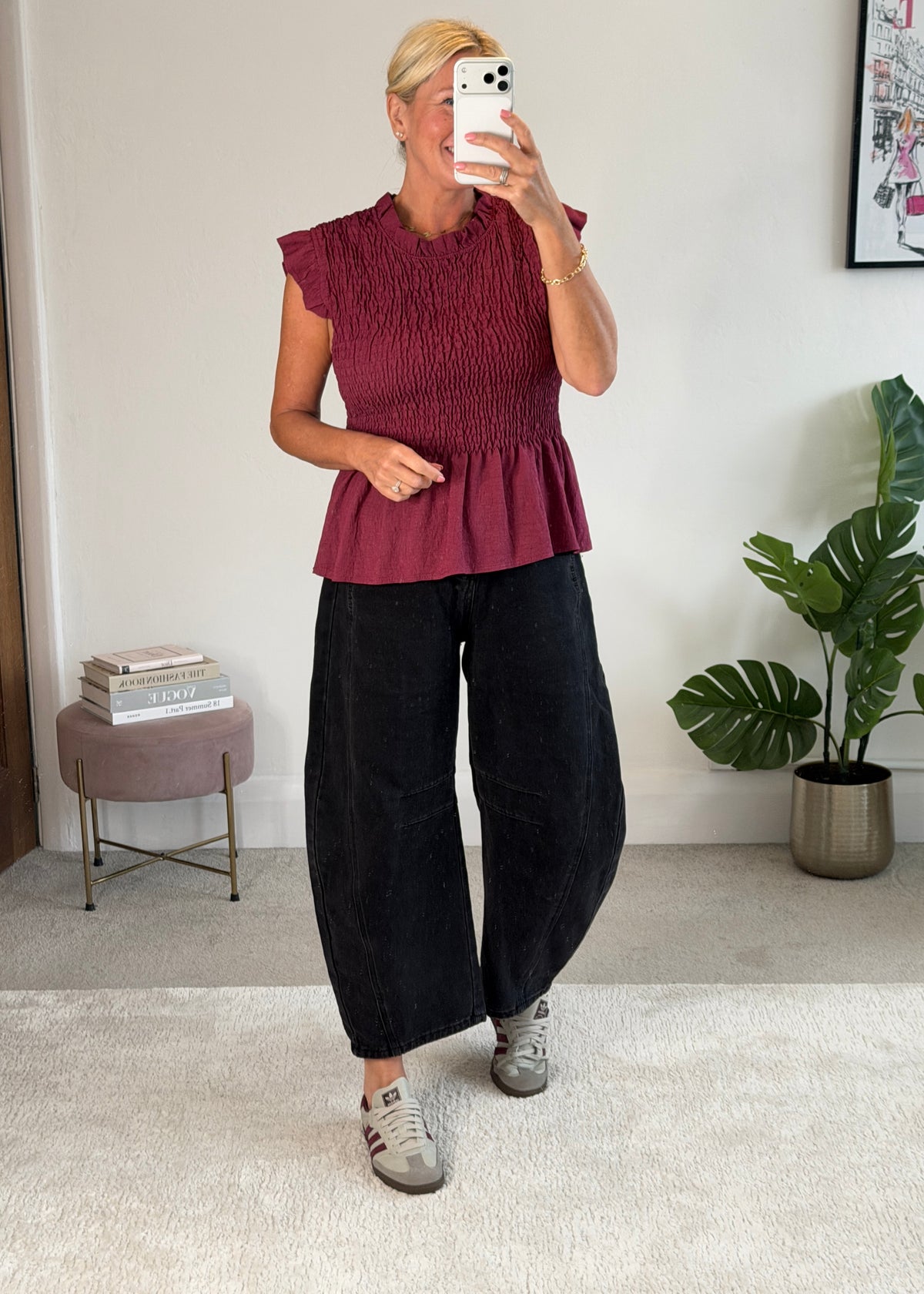 Plum Smocked Peplum Top
