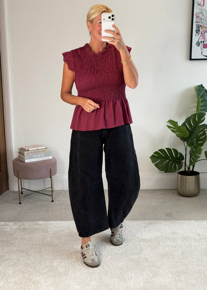 Plum Smocked Peplum Top