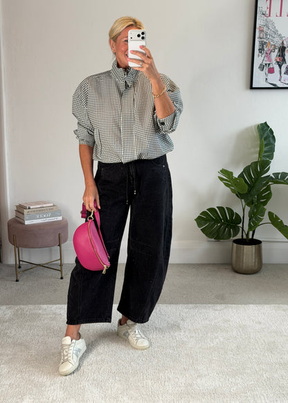 Black Check Funnel Neck Jacket