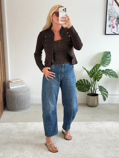 Chocolate Military Button Zip Knit Jacket