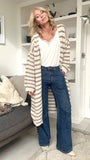 Flo Stripe Long Cardigan - Grey/Khaki