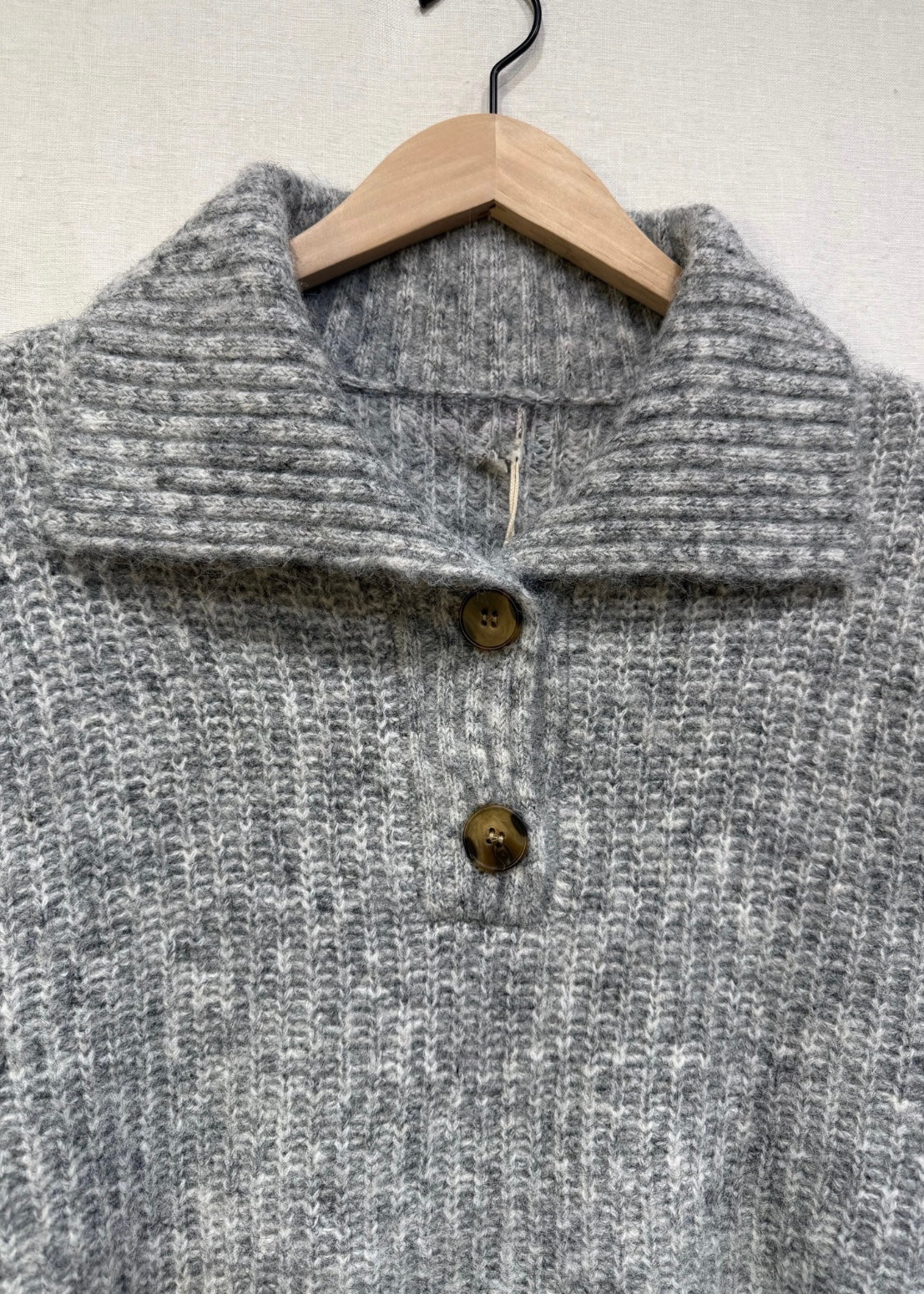 Oatmeal Chunky Knit Button Collar Jumper