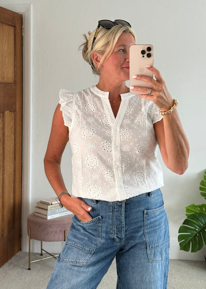 White Floral Broderie Anglaise Blouse