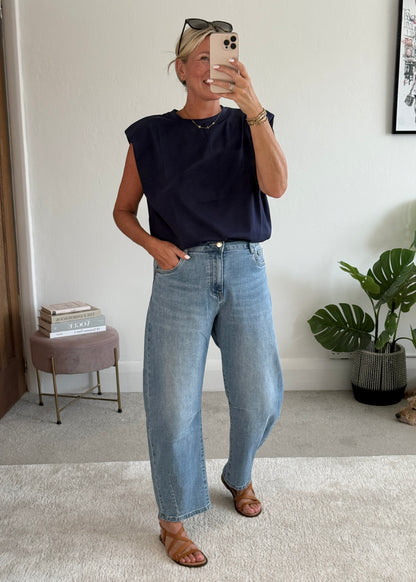 Navy Structured Shoulder T-Shirt