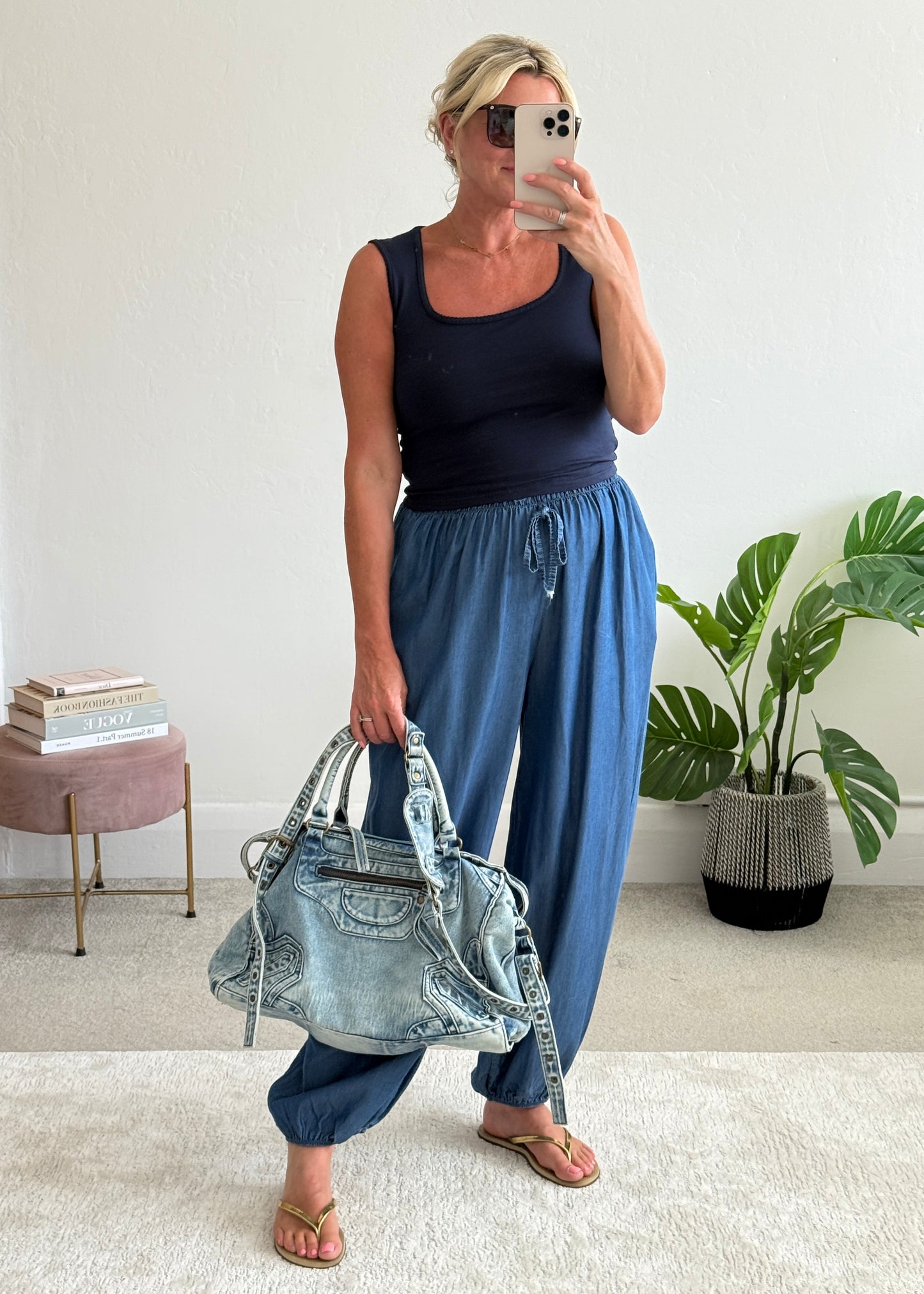 Mid Denim Chambray Balloon Trousers