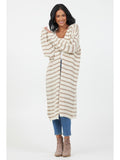 Flo Stripe Long Cardigan - Cream/Taupe