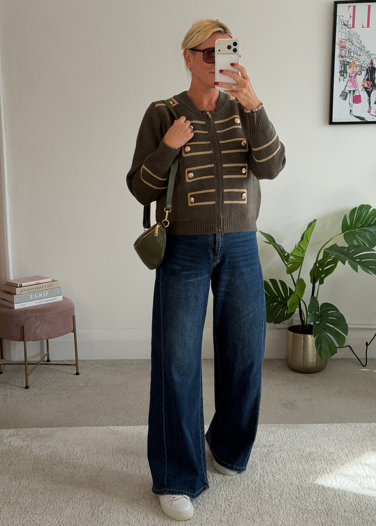 Khaki Military Zip Front Knitted Cardi