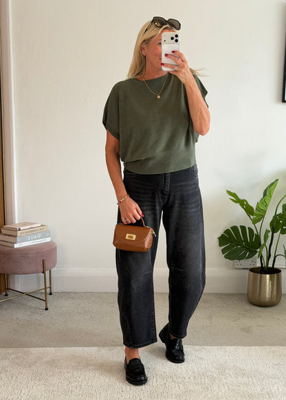 Khaki S/Sleeve Batwing Jumper