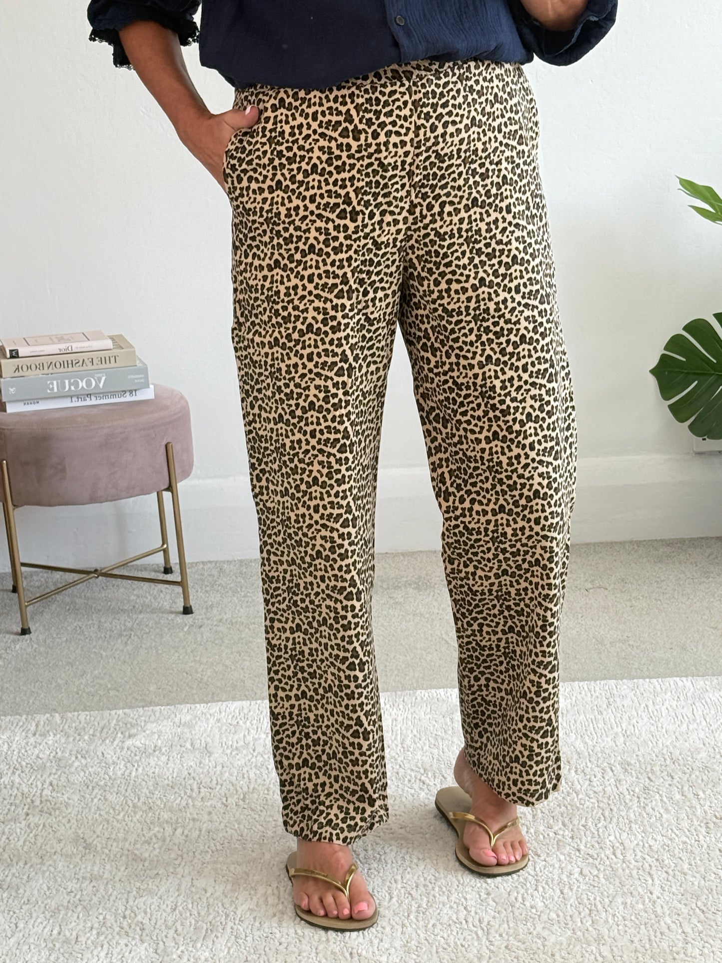 Leopard Print Straight Leg Trousers