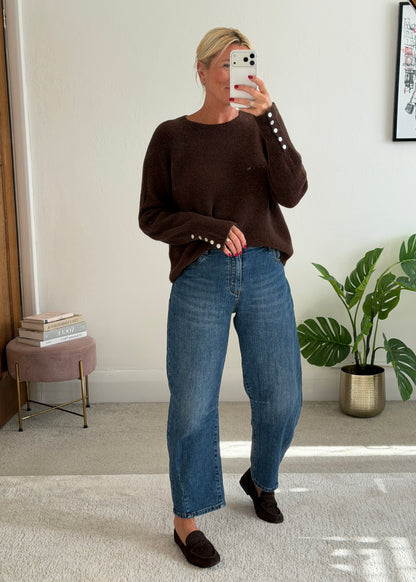 Chocolate Alpaca Mix Button Cuff Jumper