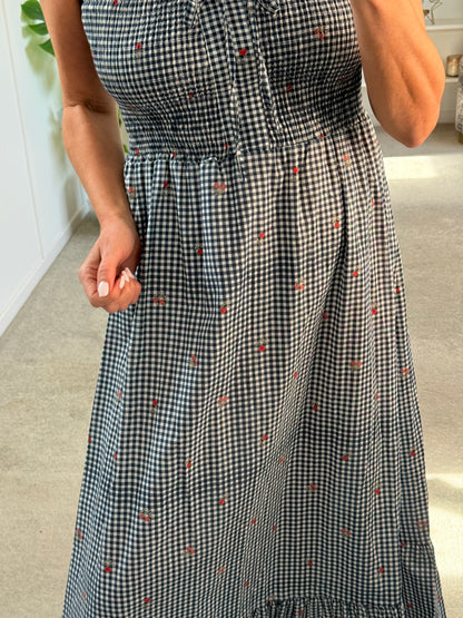 Navy Gingham Cotton Dress