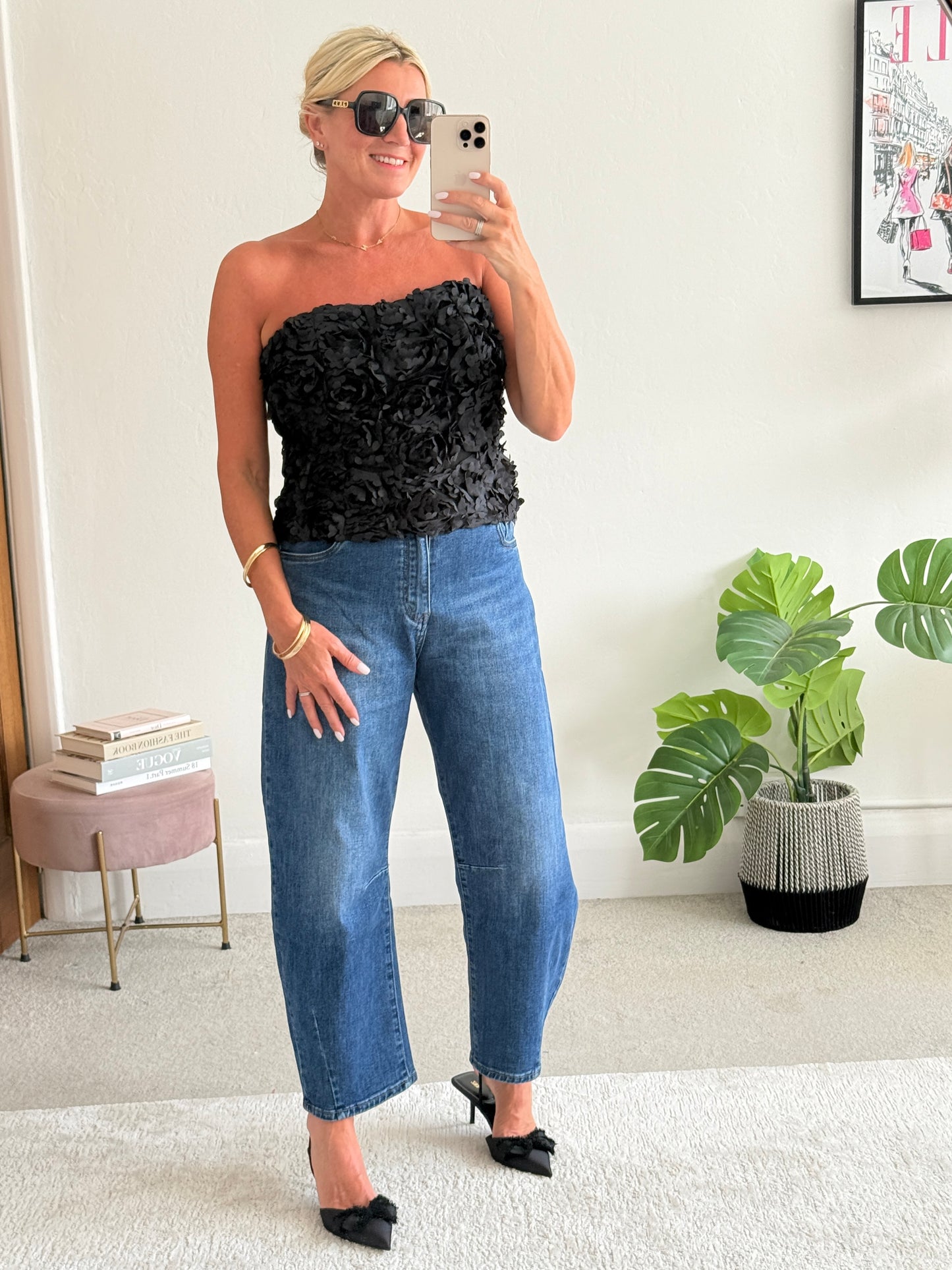 Black 3D Floral Bandeau Top