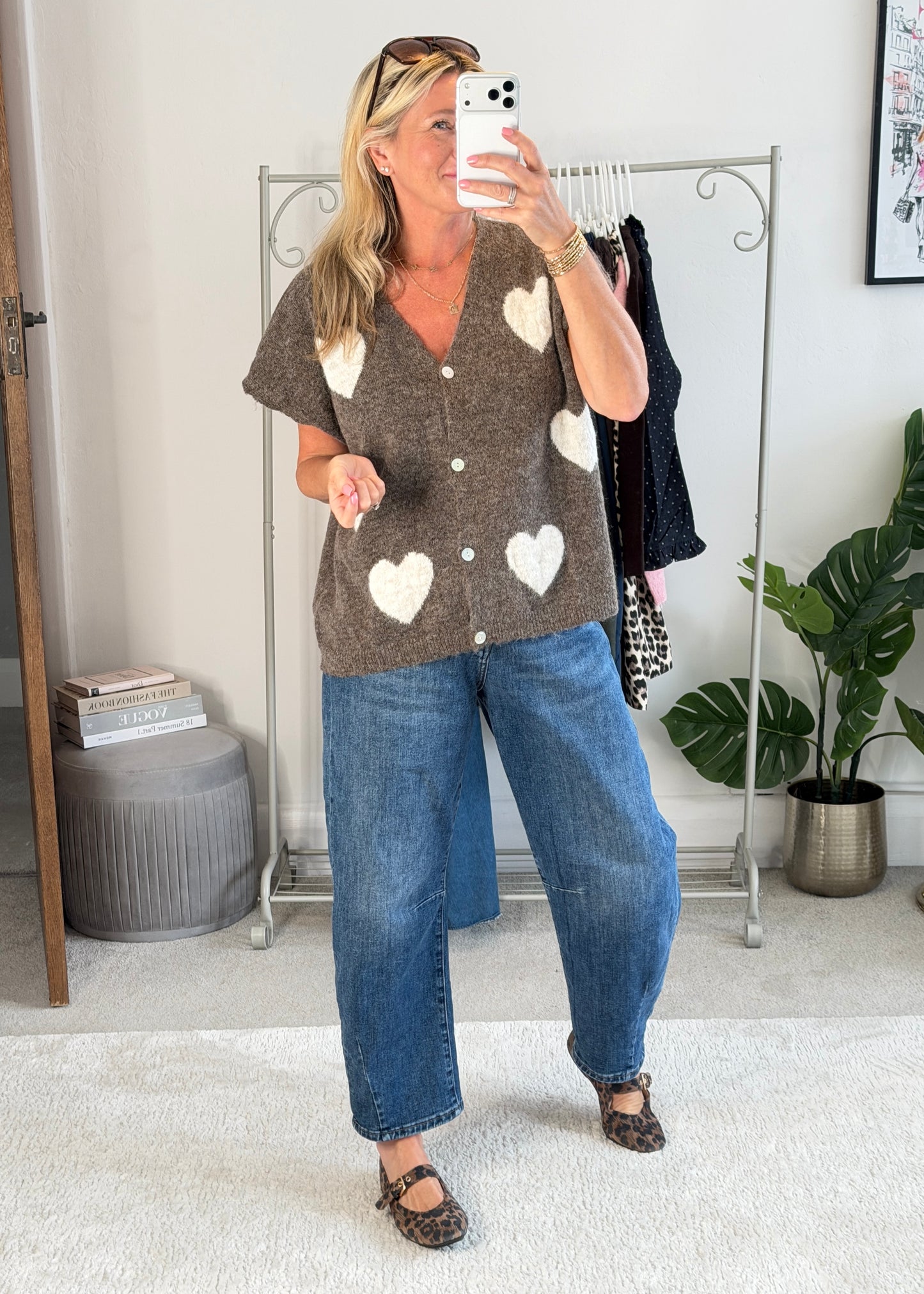Chocolate/Cream Oversized Heart Cardigan