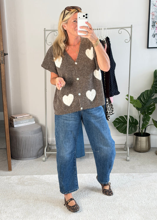Chocolate/Cream Oversized Heart Cardigan