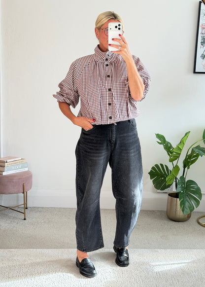 Plum Check Funnel Neck Jacket