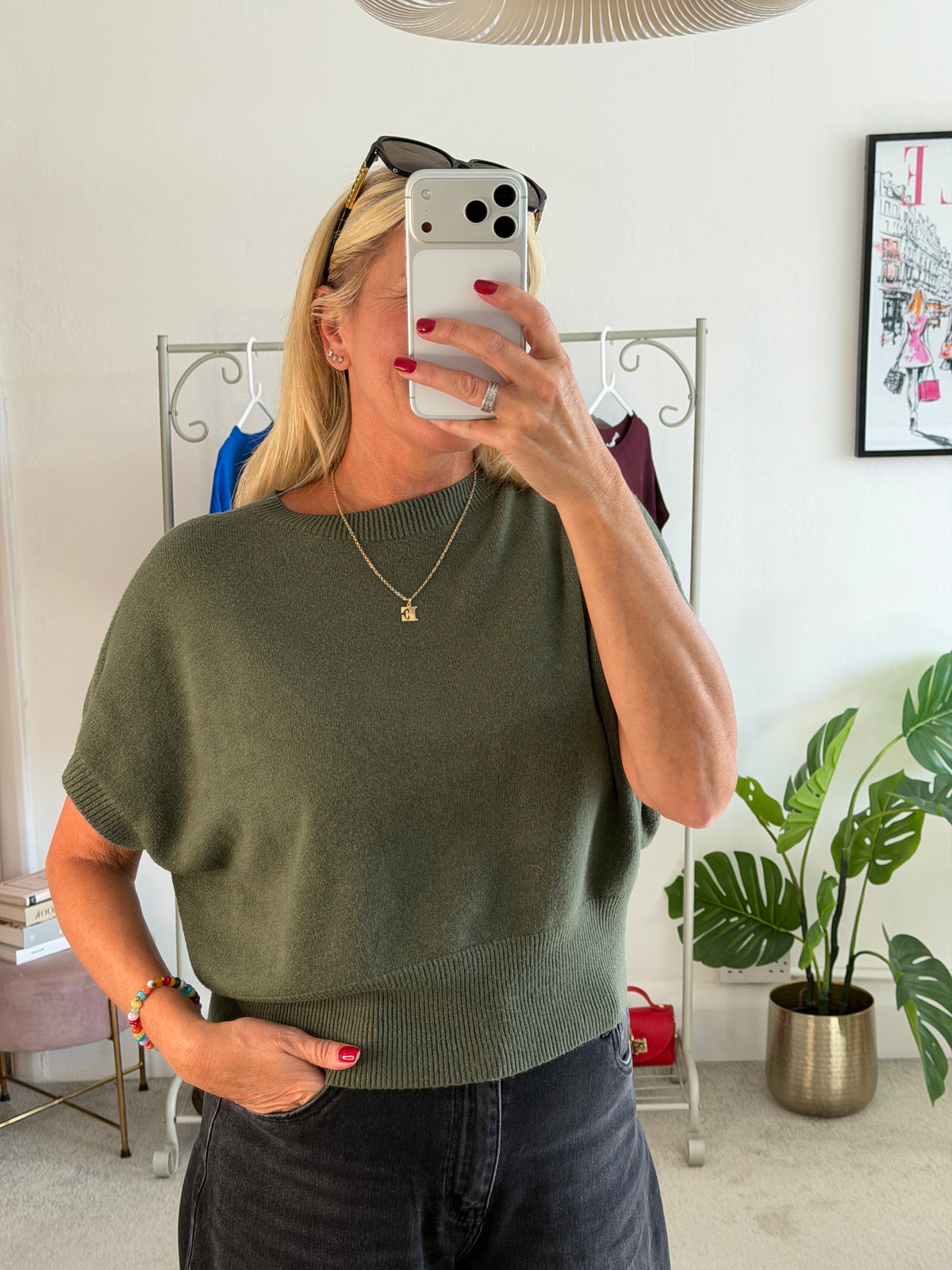 Khaki S/Sleeve Batwing Jumper