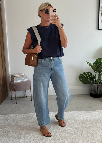 Navy Structured Shoulder T-Shirt
