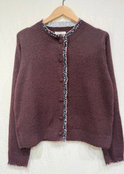 Plum/Pink Floral Frill Trim Cardigan