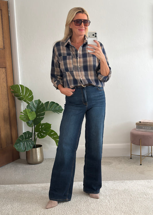 Madison Dark Blue High Waist Wide Leg Jeans