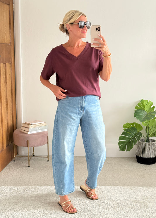 Plum Relaxed V-Neck T-Shirt