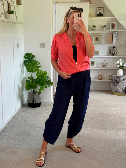 Coral Silk Mix 1/2 Sleeve Bomber Jacket
