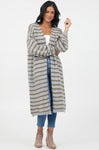 Flo Stripe Long Cardigan - Cream/Taupe