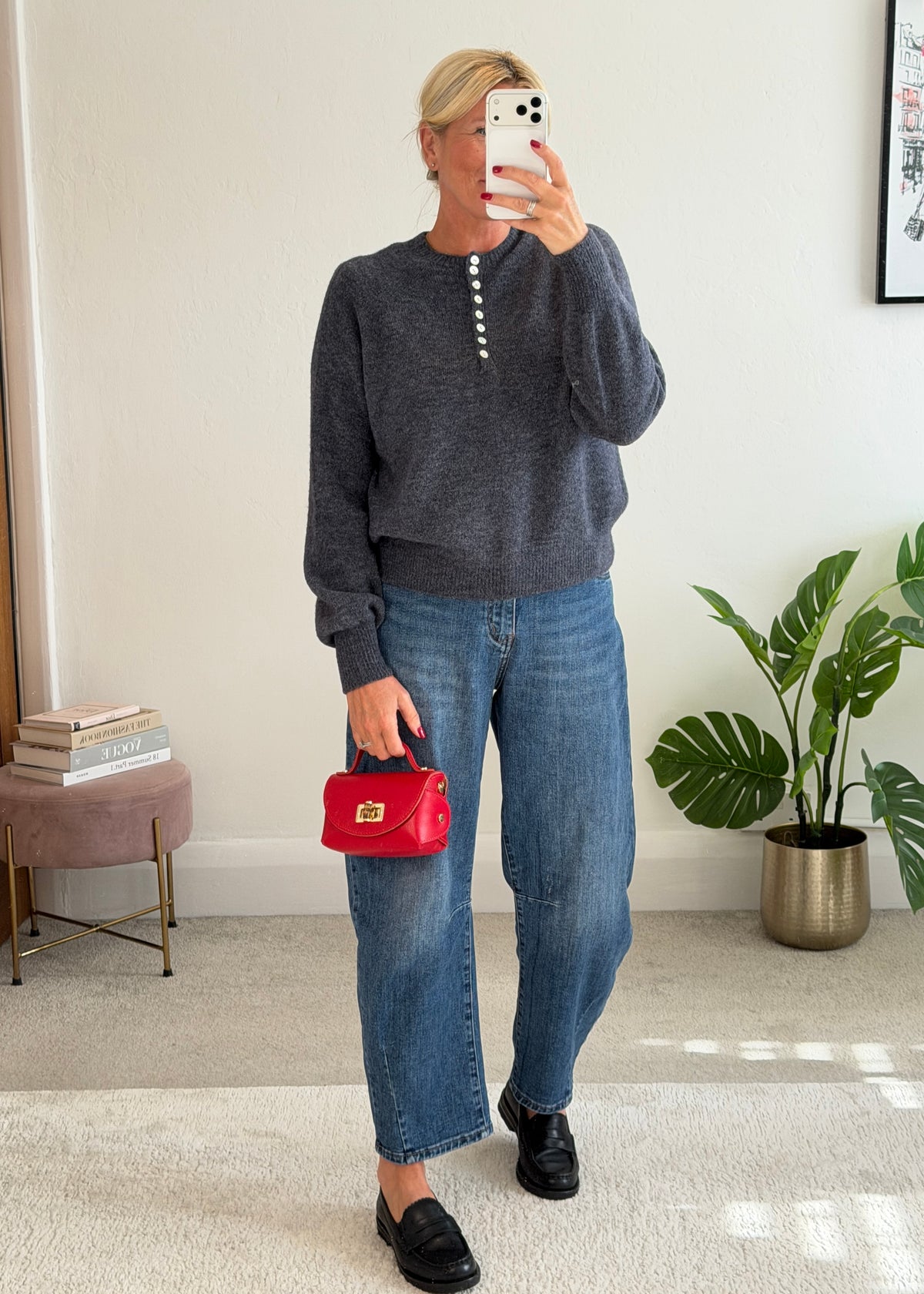 Grey Alpaca Mix Button Jumper