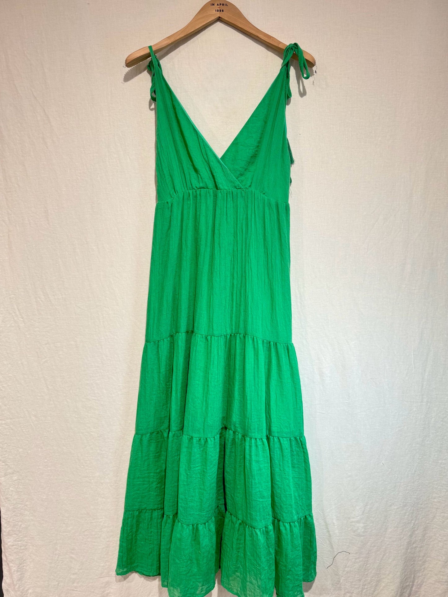 Kelly Green Tie Strap Tiered Maxi Dress
