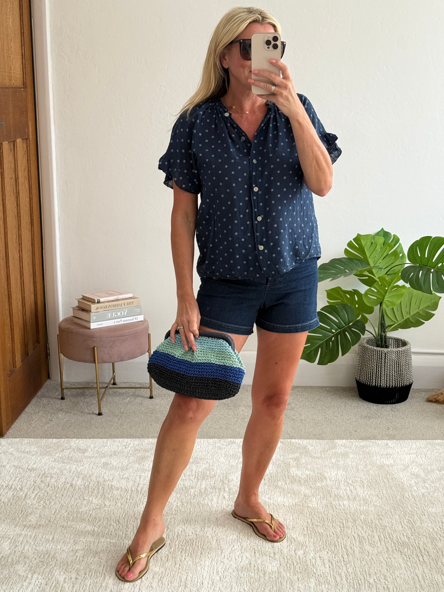 Navy Star Frill Sleeve Blouse