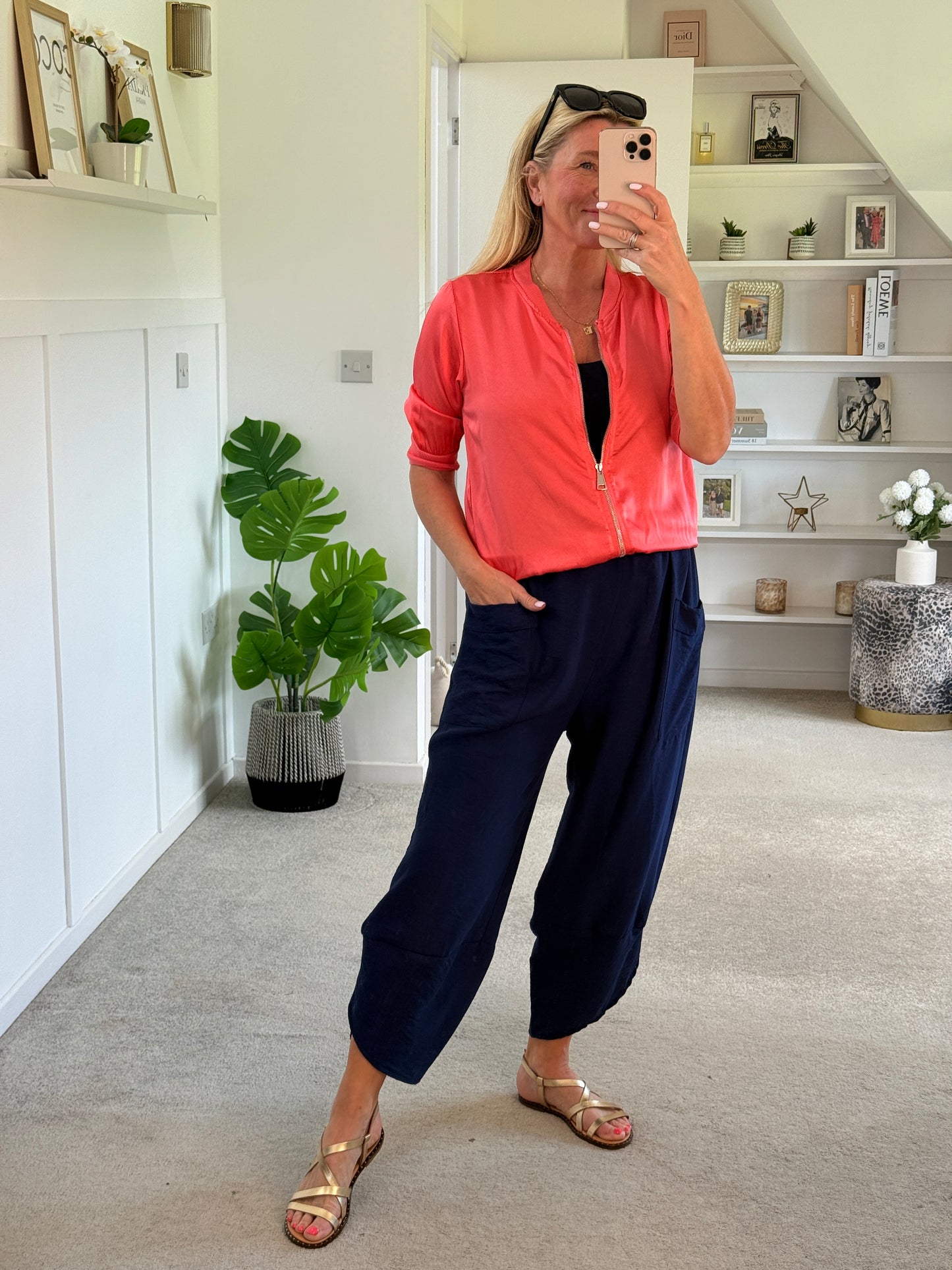 Coral Silk Mix 1/2 Sleeve Bomber Jacket