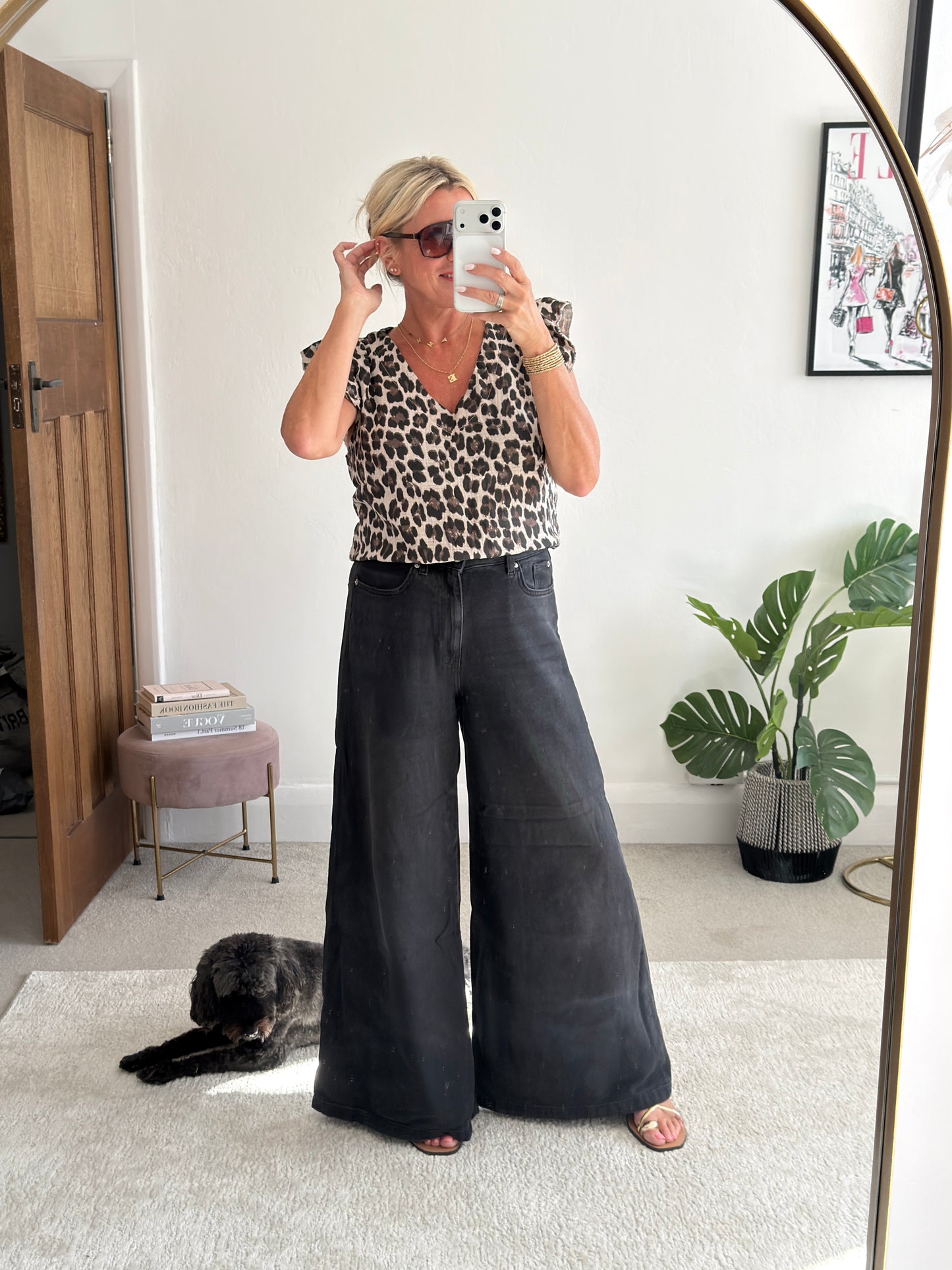 Leopard Print V Neck Cheesecloth Top