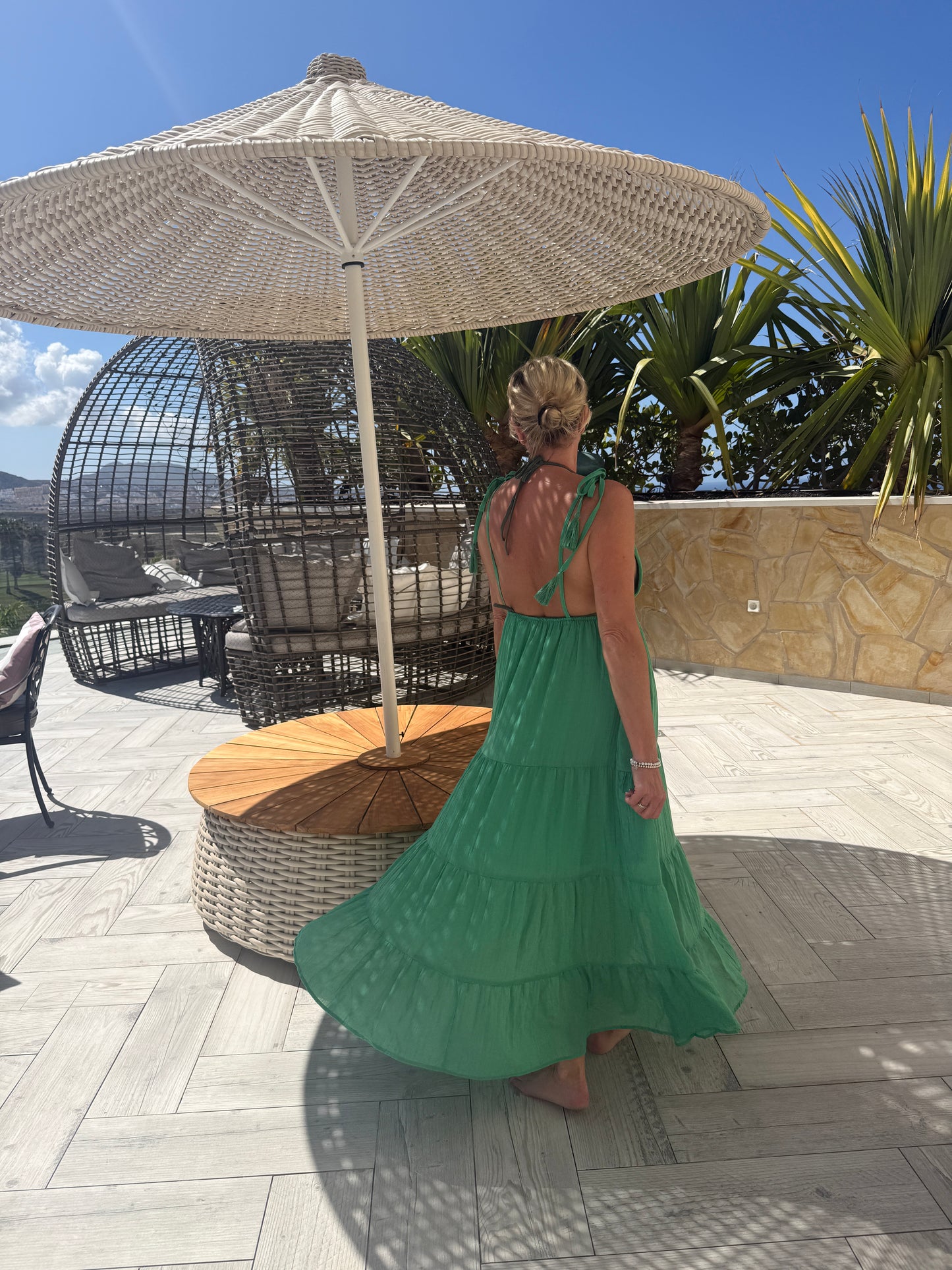 Kelly Green Tie Strap Tiered Maxi Dress
