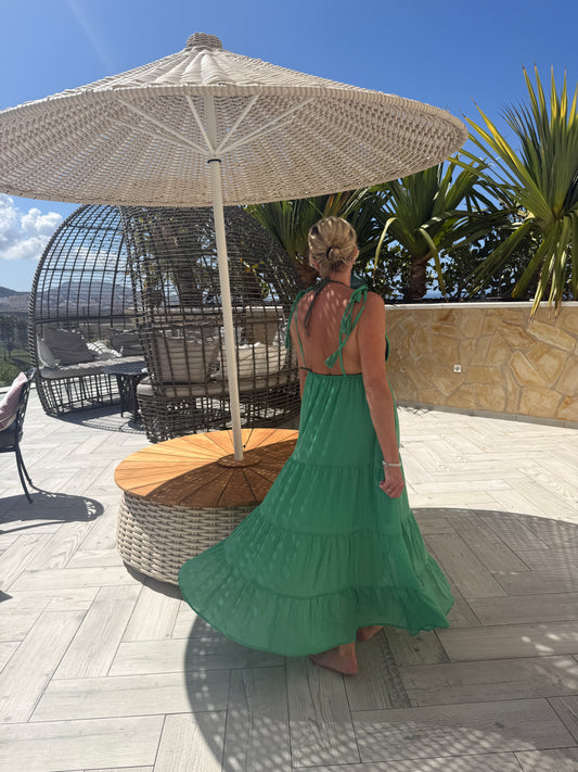 Kelly Green Tie Strap Tiered Maxi Dress