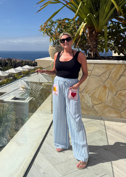 Blue Candy Stripe Linen Mix Trousers