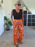 Orange Silk Mix Printed Trousers