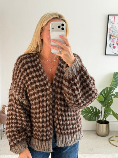 Chocolate/Taupe Cosy Stripe Cardigan