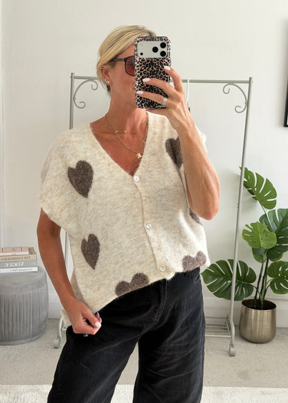 Mocha/Bordeaux Oversized Heart Cardigan
