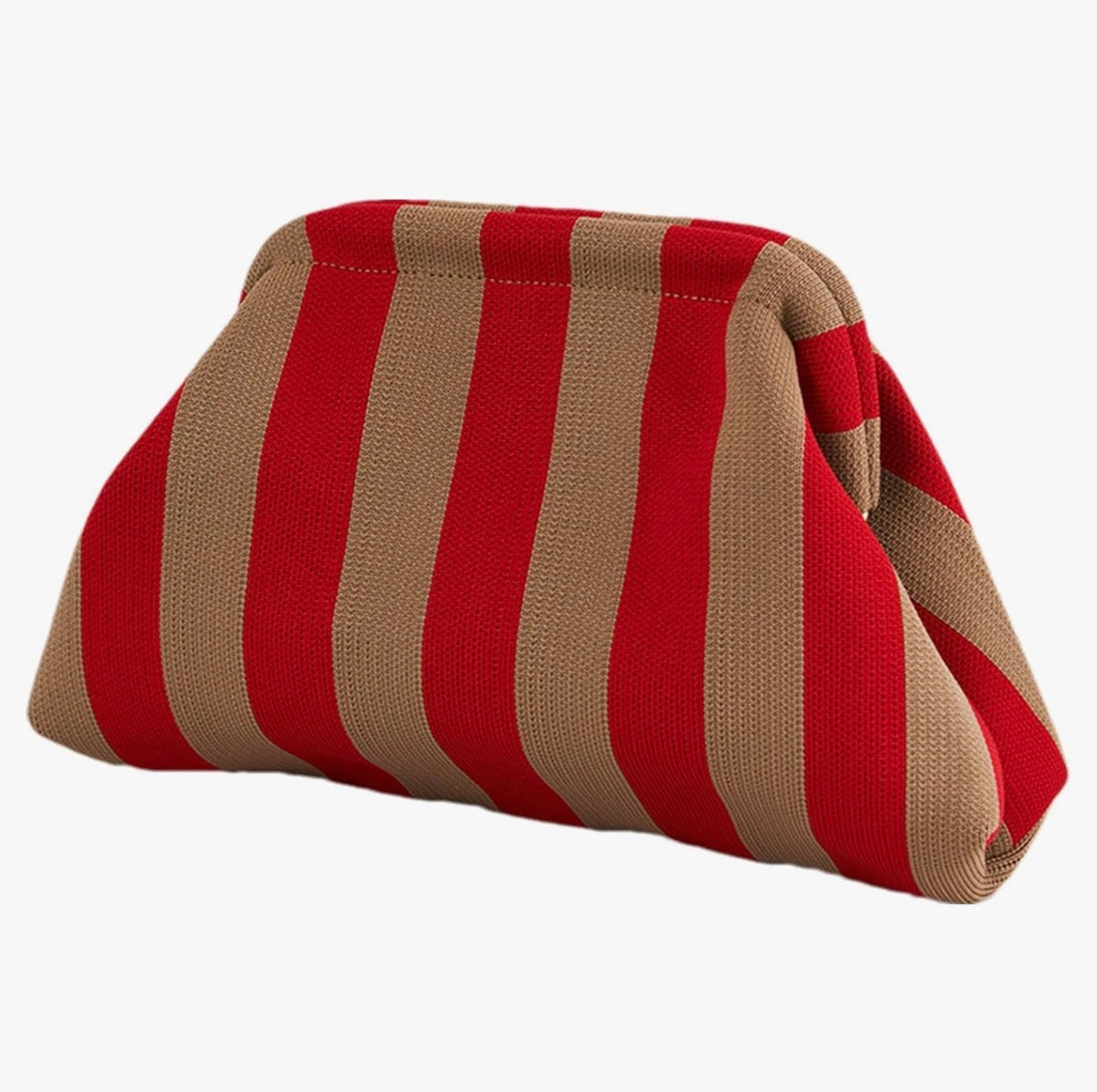 Red/Tan Woven Stripe Soft Pouch Clutch Bag