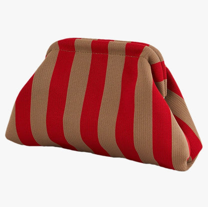 Red/Tan Woven Stripe Soft Pouch Clutch Bag