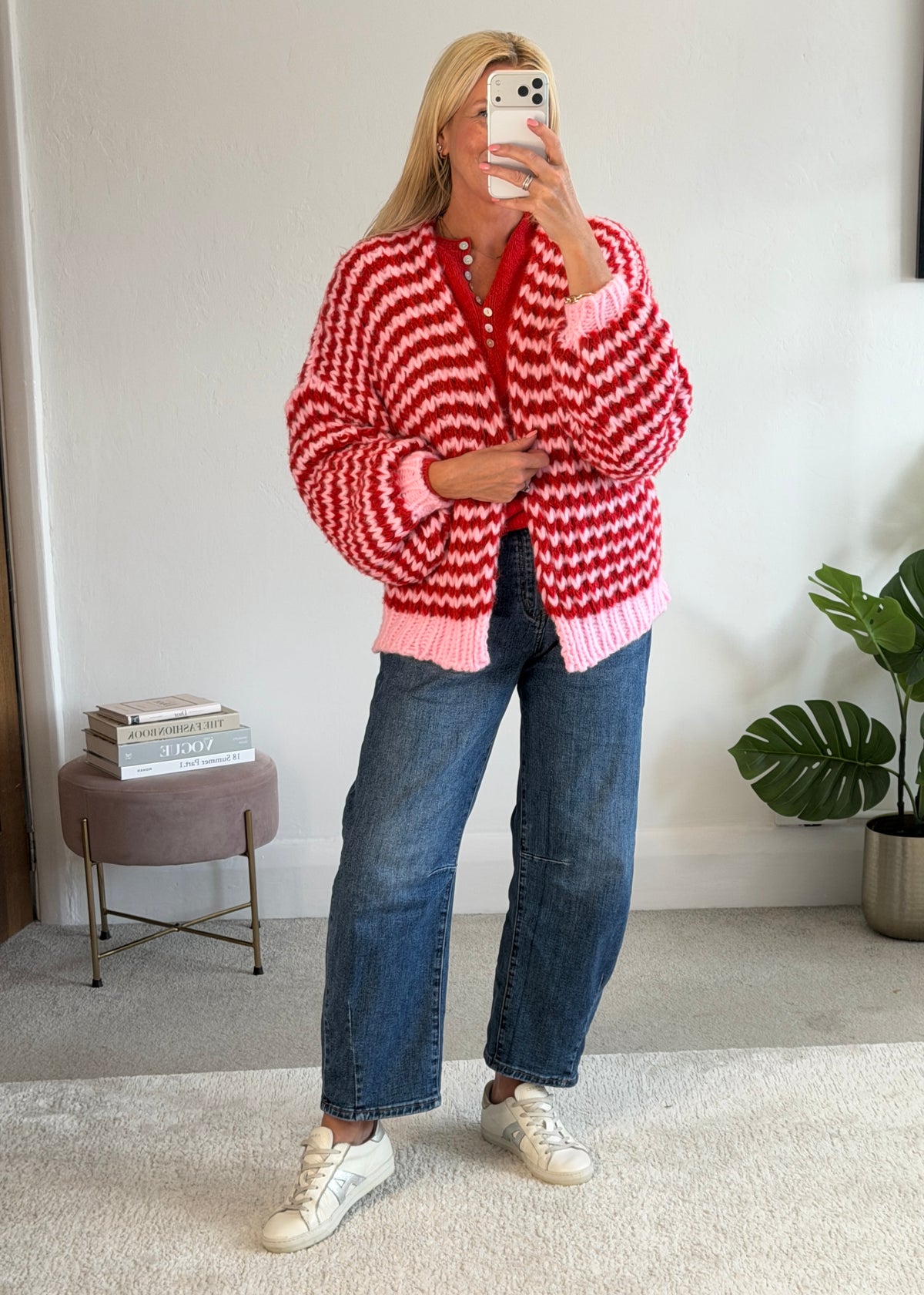 Red/Pink Cosy Stripe Cardigan
