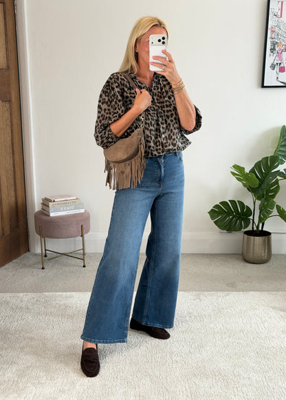 Mocha Leopard 3/4 Puff Sleeve Blouse