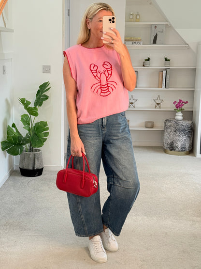 Cream/Blue Fish Motif Tank Top