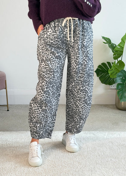 Grey Leopard Barrel Joggers