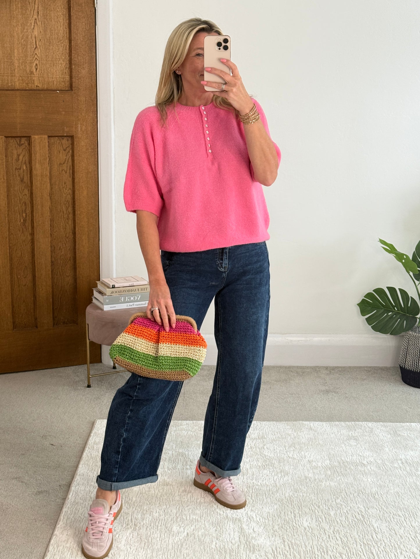 Navy Alpaca Mix Diamanté Button Jumper