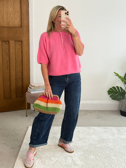 Navy Alpaca Mix Diamanté Button Jumper