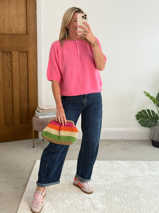 Bubblegum Pink Alpaca Mix Diamanté Button Jumper