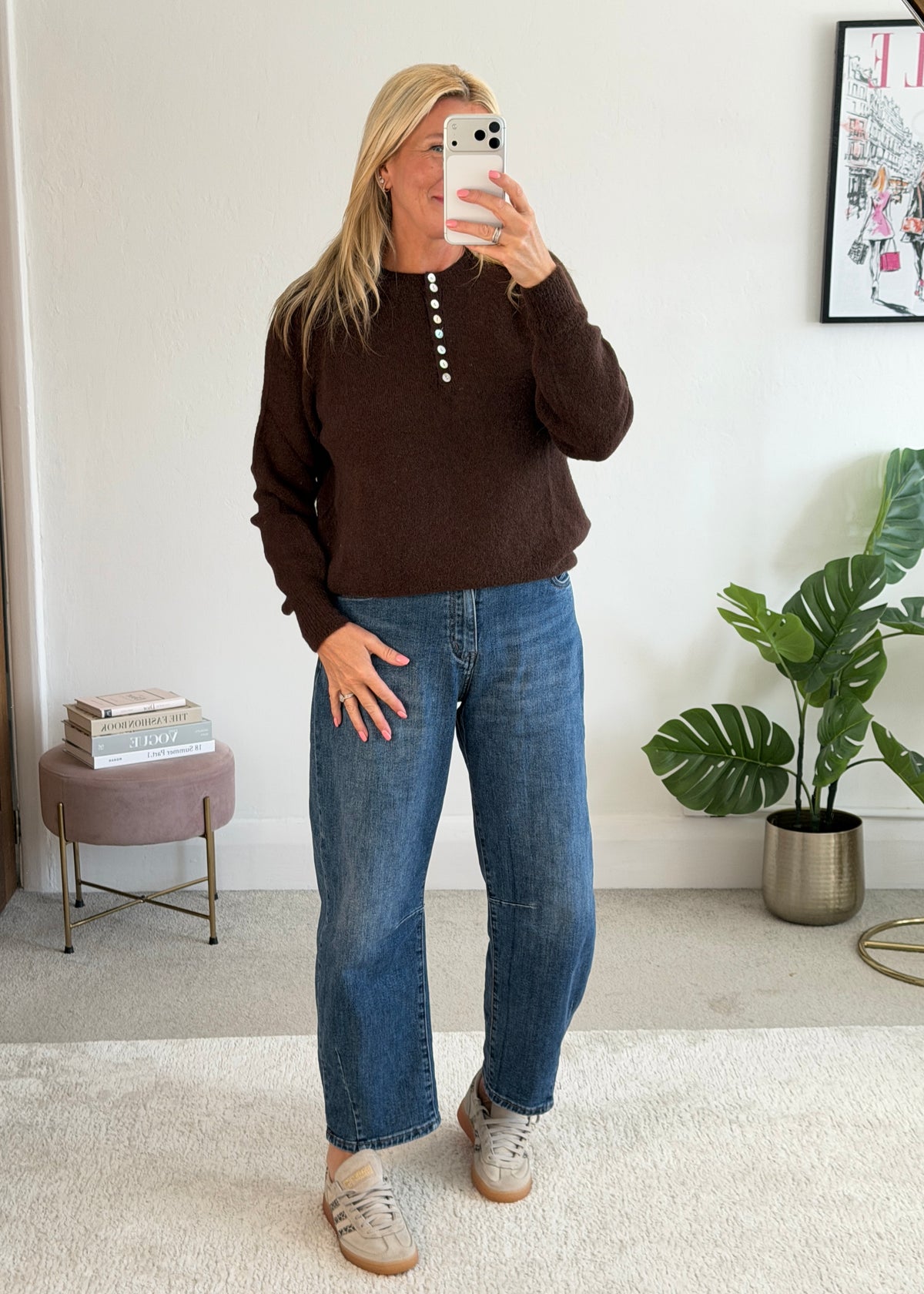 Chocolate Alpaca Mix Button Jumper