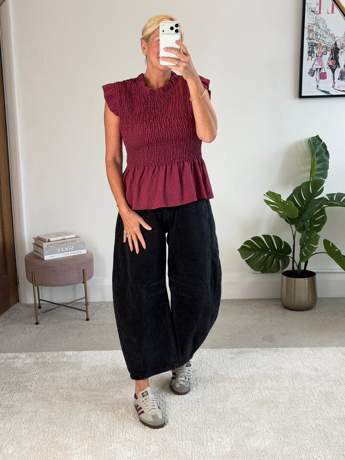 Plum Smocked Peplum Top